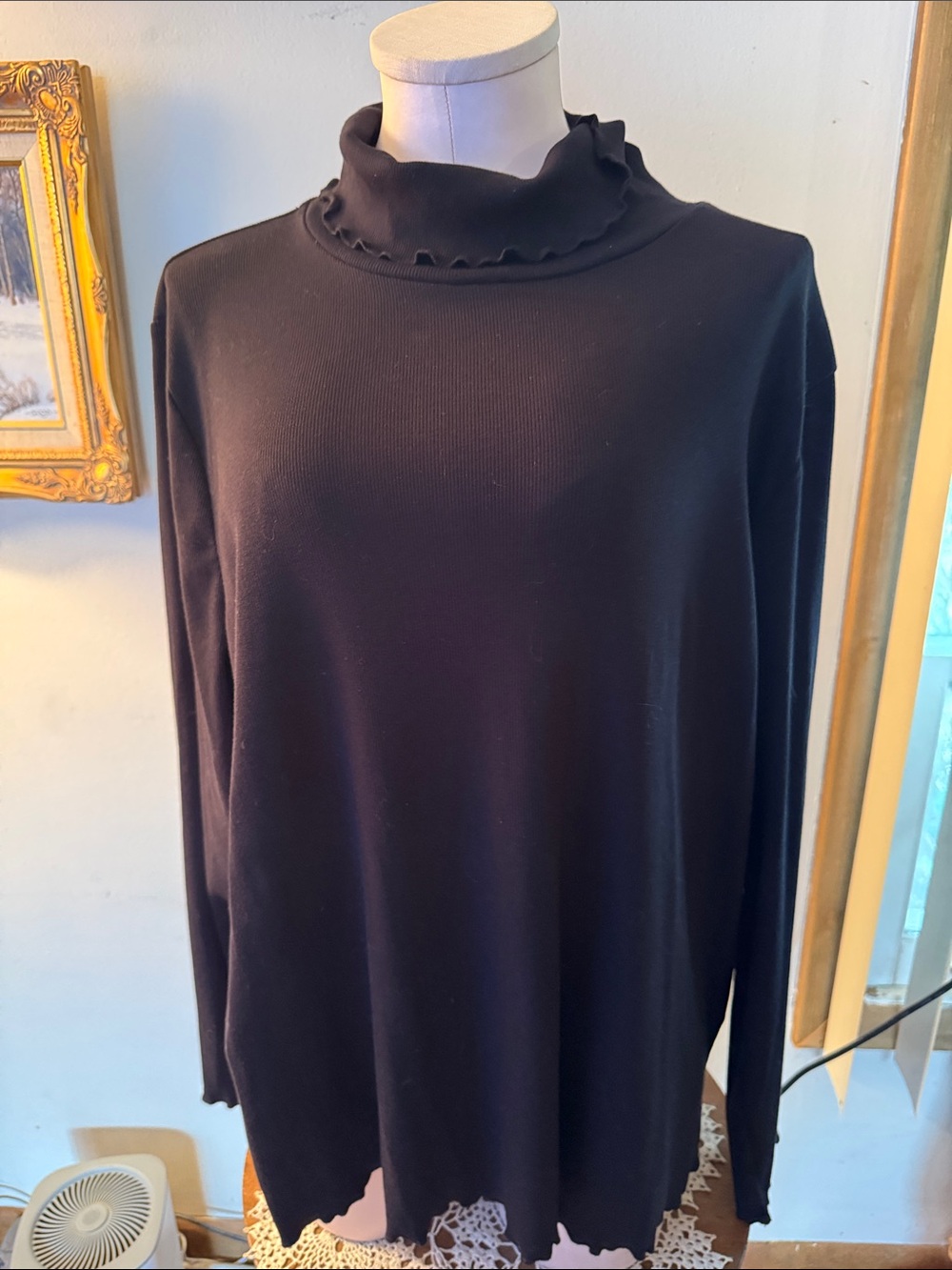 🐷🆕 Isaac Mizrahi Live! Essentials Pima Rib Turtleneck with Lettuce Edge Trim QVC